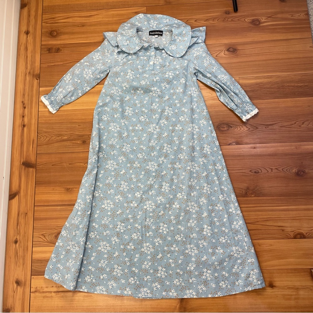 Scarlet Darkness Youth Girl Blue Floral Prairie Dress Nightgown Lace 10 11 Years